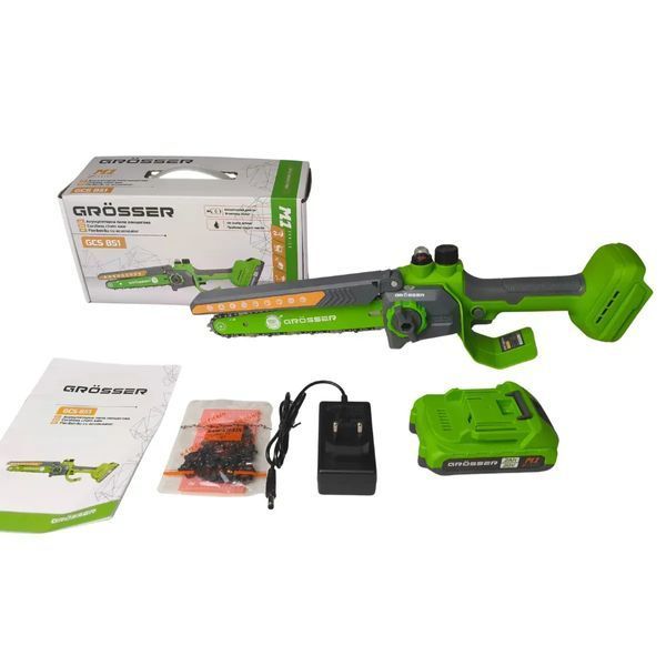 Акумуляторна ланцюгова пила Grosser GCS 851 20 В, 8&Prime; (200 мм), безщітковий двигун, 1 АКБ 2 А&middot;год 0218 фото