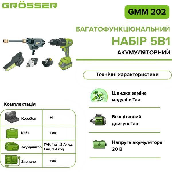 Багатофункціональний набір 5в1 Grosser GMM 202 в кейсі + 2 АКБ G0290 фото
